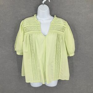 Ana a‎ New Approach XXL Top Blouse Lime Green Eyelet Boho Ruffle Trim Bohemian